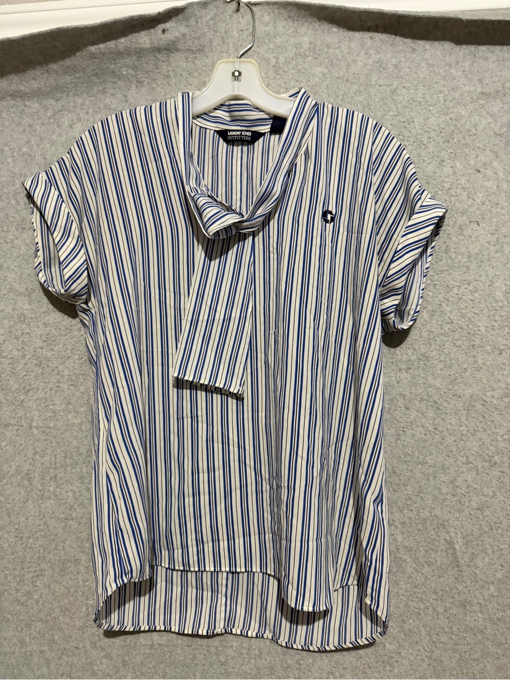 Lands' End White and Blue Vertical Stripe Chase Apparel